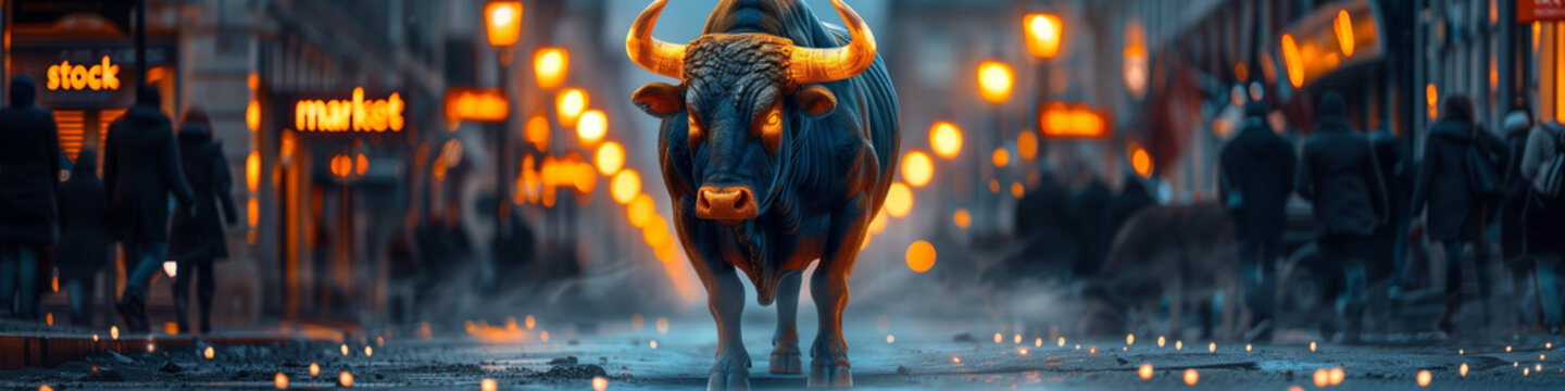 bull market, bull design as a energy, representive stock and stock market. illustration of hossa bessa.