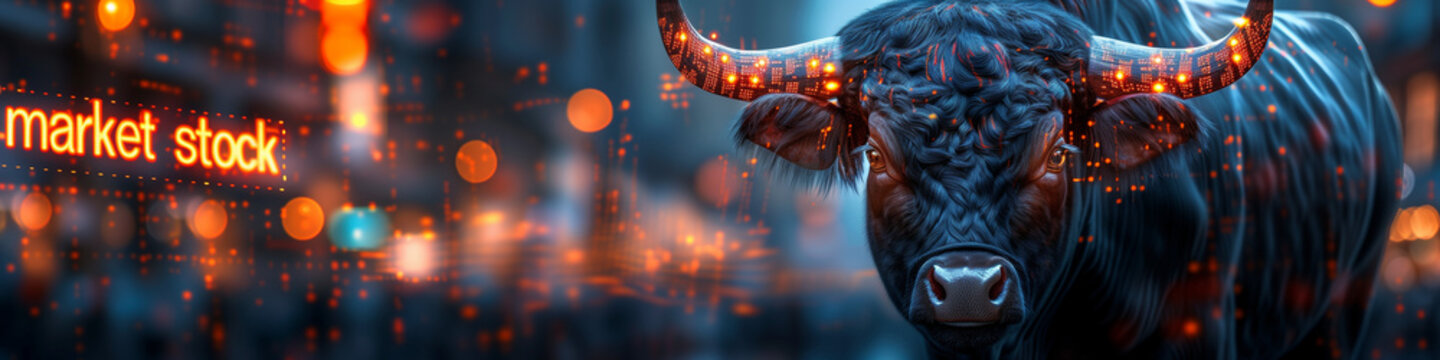 bull market, bull design as a energy, representive stock and stock market. illustration of hossa bessa.