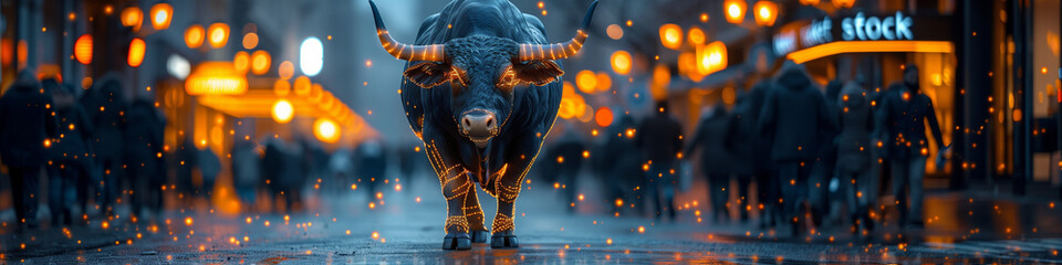 bull market, bull design as a energy, representive stock and stock market. illustration of hossa bessa.