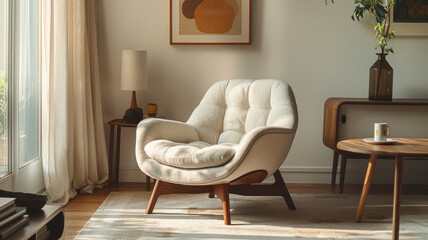 A modern cozy chair in a living room