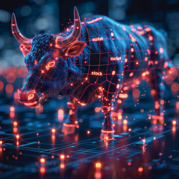 bull market, bull design as a energy, representive stock and stock market. illustration of hossa bessa.