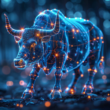 bull market, bull design as a energy, representive stock and stock market. illustration of hossa bessa.