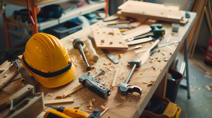 Fototapeta premium table of a carpenter with tools