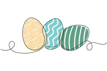 One line Easter eggs with ornament, lines and curves. Vector illustration of a continuous line, stylish, trendy Easter design on a white background.
