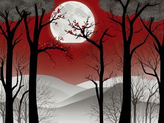landscape with trees and moon