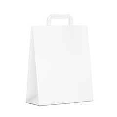 White paper bag with tape internal handle mockup. Vector illustration isolated on white background. Easy to use for presentation your product, idea, promo, design. EPS10.