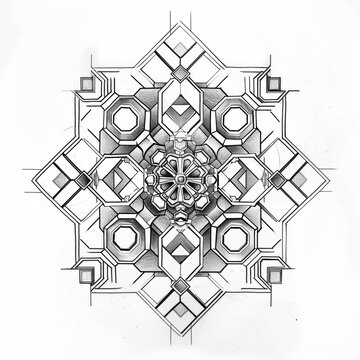 Overlapping hexagon shapes forming a kaleidoscopic, symmetrical tattoo motif tattoo design