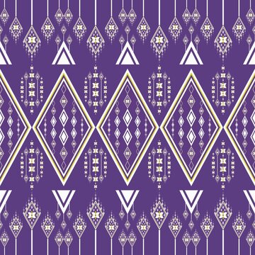 Fototapeta  Ethnic geometric floral oriental traditional with elements seamless pattern porple background . Designed for background, wallpaper, clothing, wrapping, fabric, Batik, rug, decorating, embroidery styl