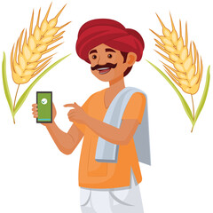 Indian farmer showing smartphone Technology concept