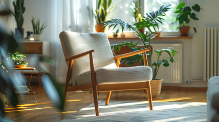Fototapeta na wymiar A cozy modern armchair in a sunny room