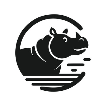 a silhouette of a hippo logo icon in white background