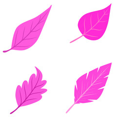 Doodle leaves set illustration watercolor botanical drawing that can be used for sticker, icon, decorative, etc. with pink color