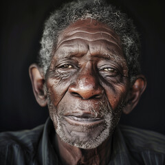 Elderly African Man Portrait, Expressive Face with Wrinkles, Close-Up