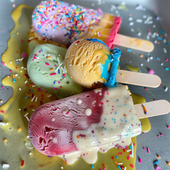 Colorful Melting Popsicles on Summer Day