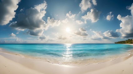 Fototapeta na wymiar Serenity on a Sunlit Tropical Beach with Crystal Waters