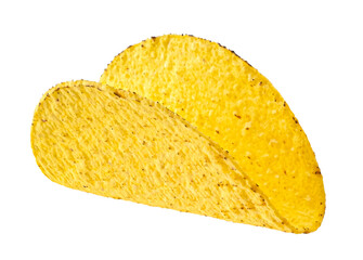 Empty corn taco shell isolated on white background