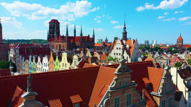 Aerial view of the statues in the old town of Gdansk