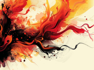 A painting of a fire with red and black splatters