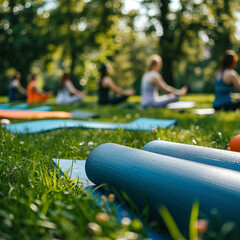 Yoga Mats Prepared in Peaceful Park Setting