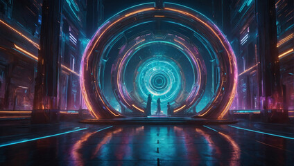 A stunningly futuristic time portal, exuding an aura of majesty and fashion-forward flair. - obrazy, fototapety, plakaty