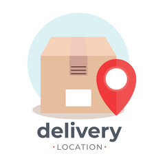 Cargo delivery, logistics and distribution concept. Box with location pointer. Online order tracking concept. Minimal composition