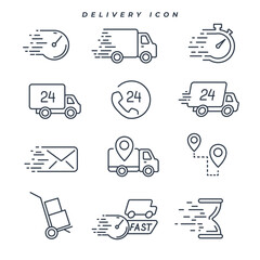 Thin line icons set. Flat symbols about shipping and logistics