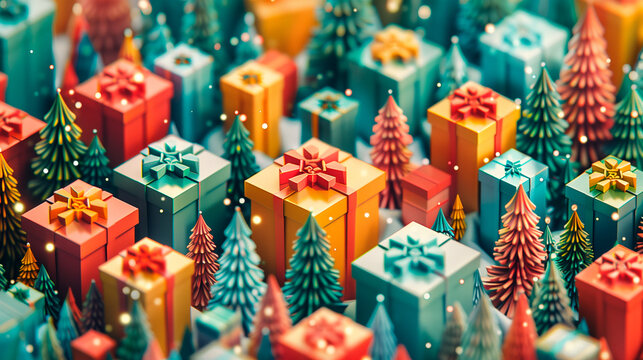 Wallpaper with isometric christmas gift boxes - Powered by Adobe