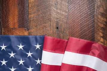 Close-up of a ruffled American flag.  Patriotic background.