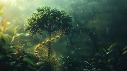 Genealogy and unity visualized as DNA transforms into a life tree, connecting all beings