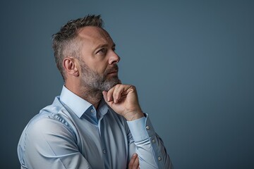 Thoughtful Businessman in Blue Shirt Contemplating