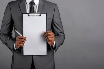 Professional Businessman Presenting Empty Clipboard