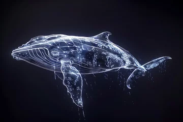 Fotobehang Glowing wireframe visualization of a majestic whale against a translucent background, evoking underwater serenity and awe © River Girl