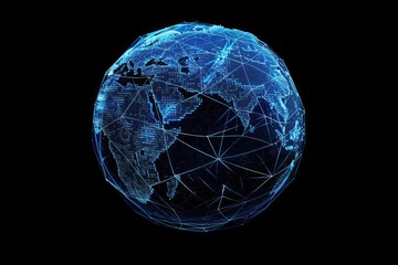 Abstract blue network globe. Technology concept of global communication. Globe with blue pattern on black background.