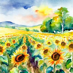 Namalowane pole słoneczników ilustracja - 779750637