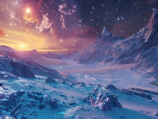 Ganymedes icy landscapes and starlit skies - obrazy, fototapety, plakaty