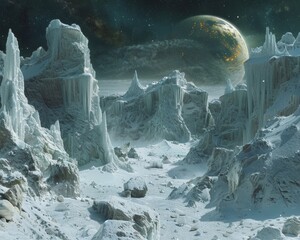 Ganymedes icy terrain - obrazy, fototapety, plakaty