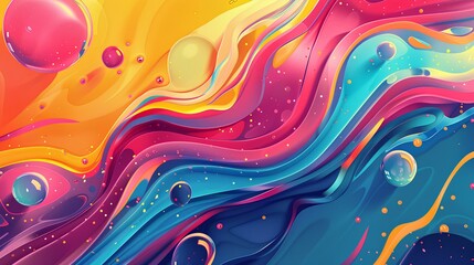 Colorful Abstract Background with Circles and Swirling Waves in Blue
