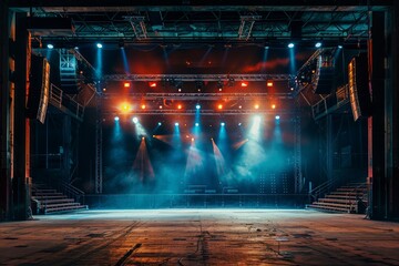 Vacant Concert Stage with Dramatic Lighting at Night
