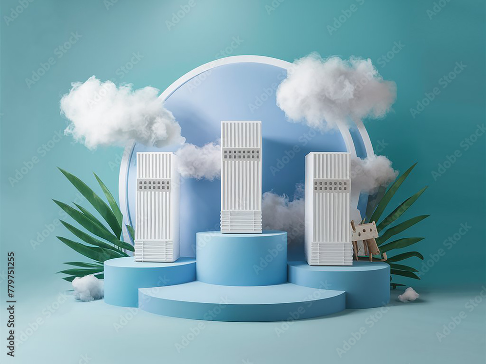 Poster product display background 3d rendering podium platform blue pastel background design. generative ai