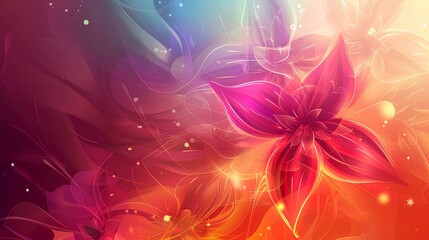 Fantasy Floral Abstract Background with Pink and Purple Flowers, Stars, and Fractal Design