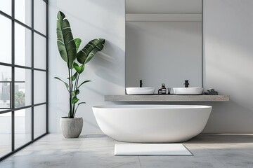 Modern Bathroom Interior with Freestanding Bathtub