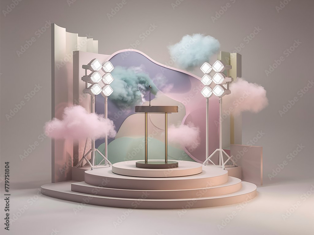 Poster product display background 3d rendering podium platform blue pastel background design. generative ai