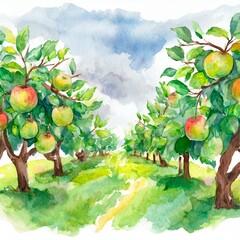 Namalowane jabłonie sad ilustracja