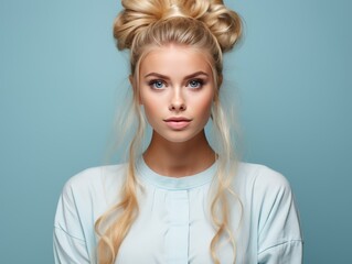 Woman With Long Blonde Hair in a Ponytail