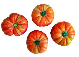quatre tomates coeur de boeuf sur fond transparent