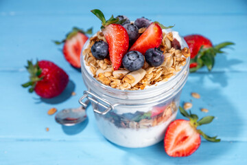 Summer berries granola breakfast layered dessert