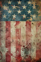 American flag and stars, vintage style, faded