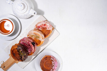 Set of various Round Croissants, Trendy baked Sweet Pastry