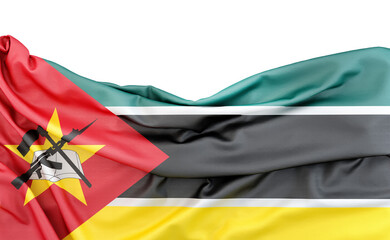 Flag of Mozambique isolated on white background with copy space above. 3D rendering