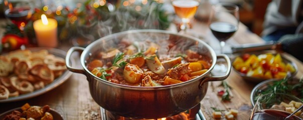 Homely warmth of mealtime a pot simmering with gourmet delights
